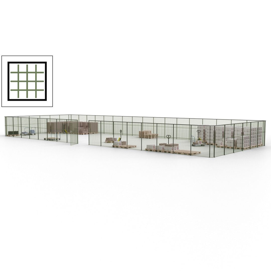 Maschinen Schutzgitter - Hallentrennwand - Sicherheitszaun - Tür - 69 m - 2.200 x 19.900 x 15.400 mm (HxBxT) - enzianblau
