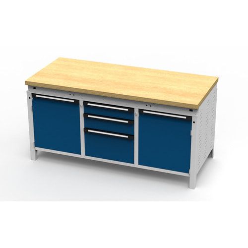 OTTOKIND Werkbank - bündige Arbeitsplatte - 810 x 1.695 x 750 mm (HxBxT) - 3 Schubladen - 2 Schränke - lichtgrau