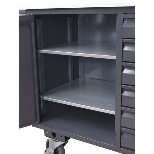 ESD Werkstattwagen, 6 Schubladen, leitfähig, abschließbar, Flügeltürenschrank, 30 kg Böden, 25 kg Schubladen, robust, 86 kg, Graphitgrau