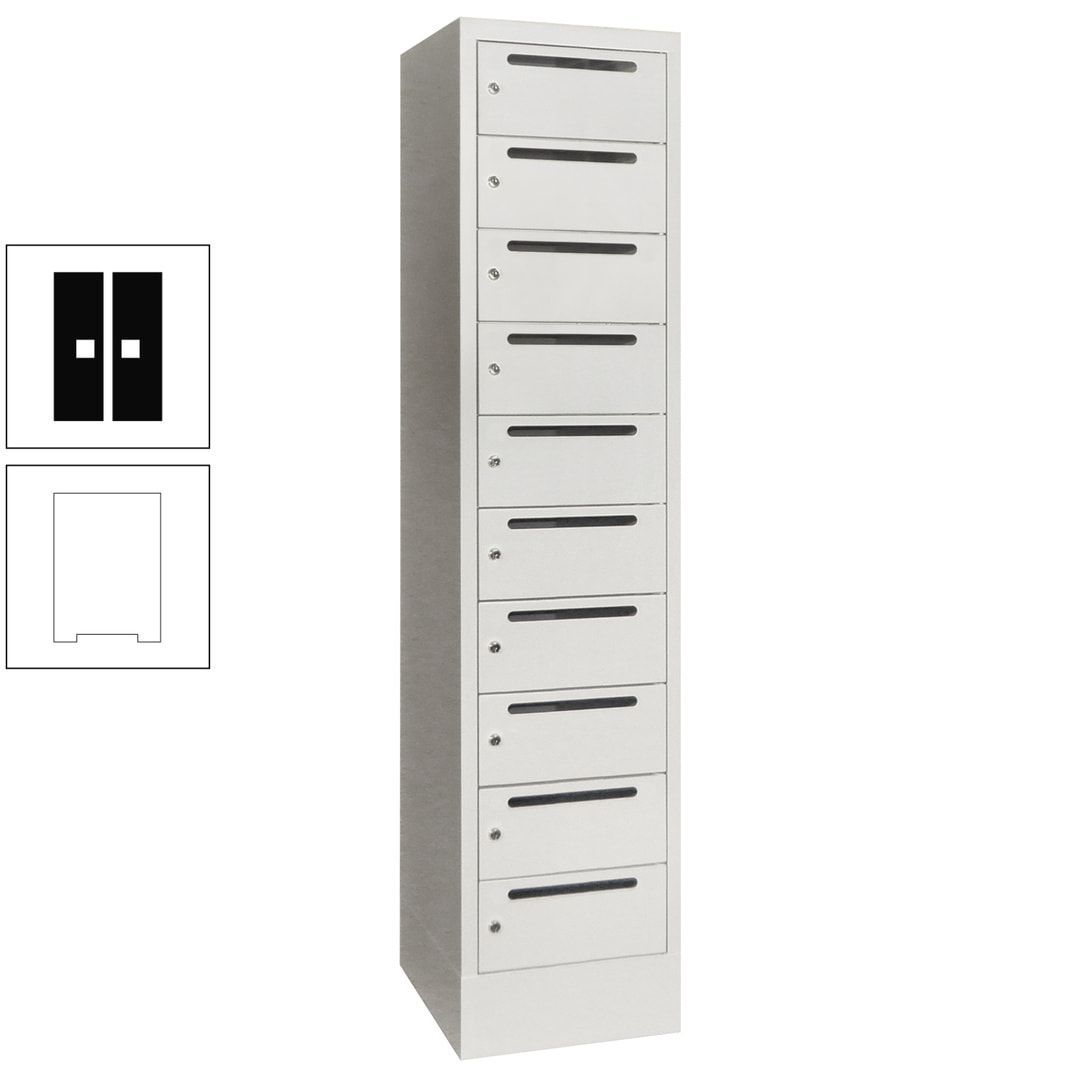 Postverteilerschrank, Schließfachschrank, 1 Abteil a 400 mm, 10 Fächer, 1.850 x 400 x 500 mm (HxBxT), Korpus anthrazitgrau, Front anthrazitgrau