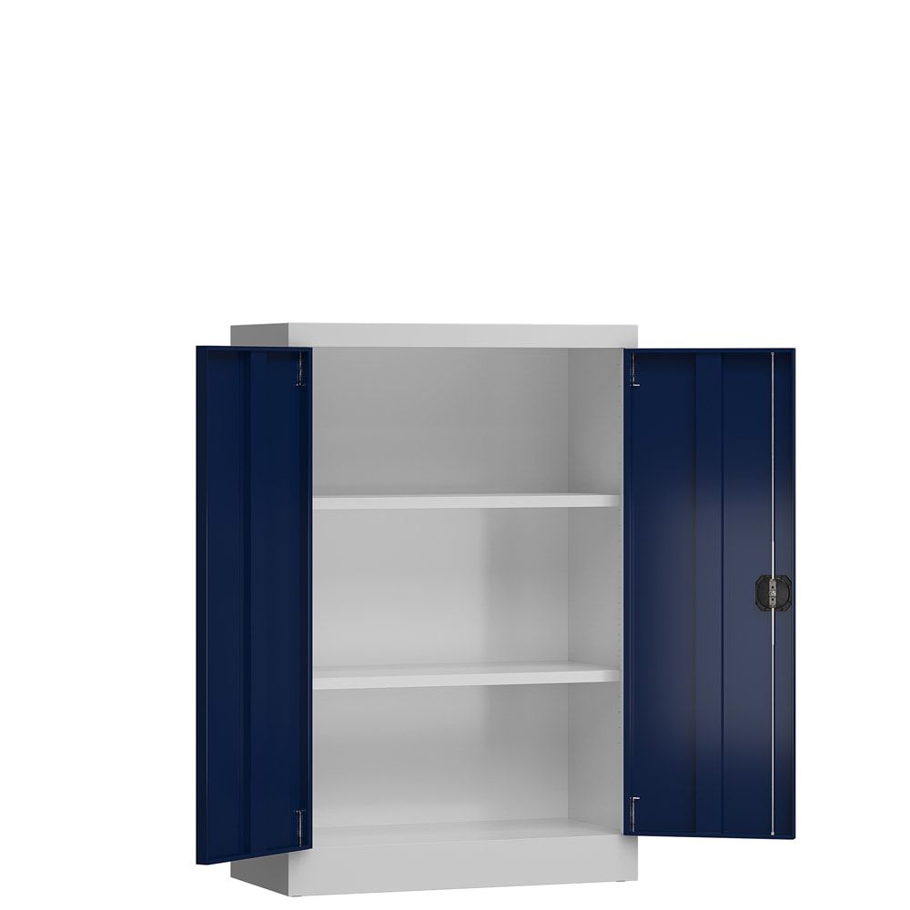 Aktenschrank, Büroschrank, abschließbar, Flügeltüren, 2 Fachböden, 1.200 x 800 x 380 mm (HxBxT), Stahl, Korpus und Türen lichtgrau