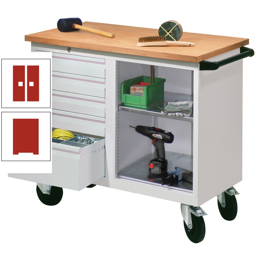 Mobile Werkbank - Werkstattwagen - 915 x 1.090 x 600 mm - 5 Schubladen und Ablagefach - anthrazitgrau