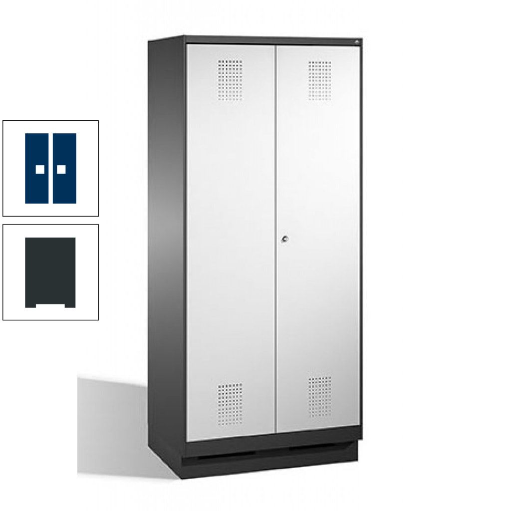 Doppel-Spind, Doppeltüren, Garderobenschrank mit Sockel, 2 Abteile a 400 mm, Korpus anthrazitgrau, Tür anthrazitgrau, 1.800 x 800 x 500 mm (HxBxT)