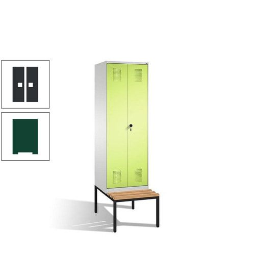 Doppel-Spind, Garderobenschrank, Buche Sitzbank untergebaut, 2 Abteile a 300 mm, Korpus anthrazitgrau, Tür anthrazitgrau, 2.090 x 600 x 815 mm (HxBxT)