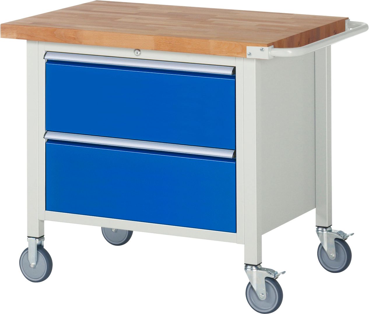Mobile Werkbank, 2 XL Schubladen - Teilauszug - 270:2 - Höhe 880-1.080 mm - 1.000 x 700 mm - 450 kg - Buche - Anthrazitgrau