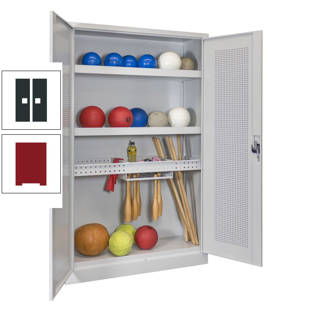 Sportschrank - Lochfeldtüren - Variante 2 - 1.950x1.200x500 mm (HxBxT) - anthrazitgrau