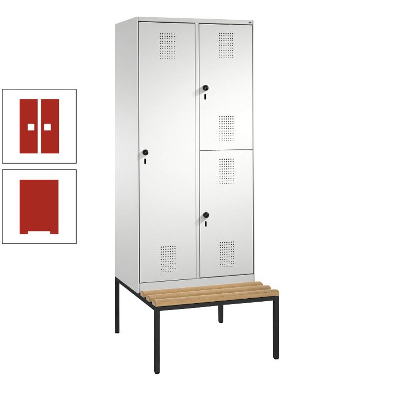 Garderobenschrank, Spind ein- und doppelstöckig Sitzbank, 2 Abteile, 3 Fächer, 2.090 x 800 x 500 mm (HxBxT), Front anthrazitgrau, Korpus anthrazitgrau