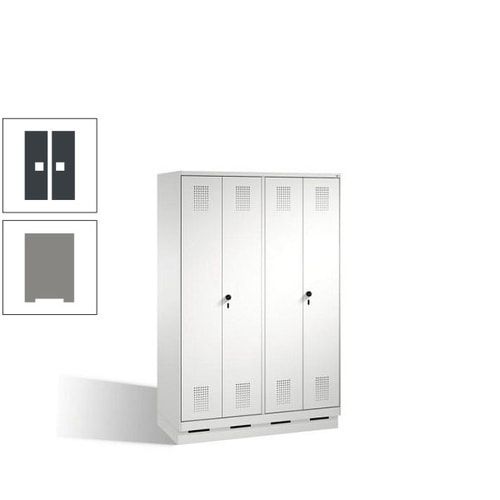 Doppel-Spind, Doppeltüren, Garderobenschrank mit Sockel, 4 Abteile a 300 mm, Korpus anthrazitgrau, Tür anthrazitgrau, 1.800 x 1.200 x 500 mm (HxBxT)