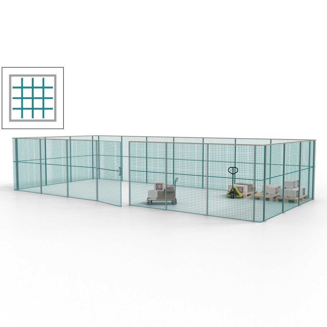 Hallentrennwand - Flügeltür, Gitter - 19 Gitterwände - 2.200 x 10.900 x 4.900 mm (HxBxT) - Perlweiß/reinorange