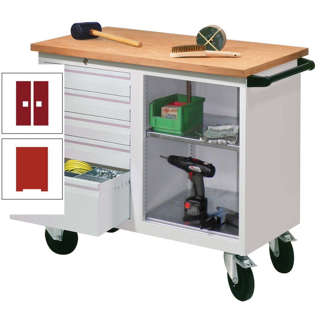 Mobile Werkbank - Werkstattwagen - 915 x 1.090 x 600 mm - 5 Schubladen und Ablagefach - anthrazitgrau