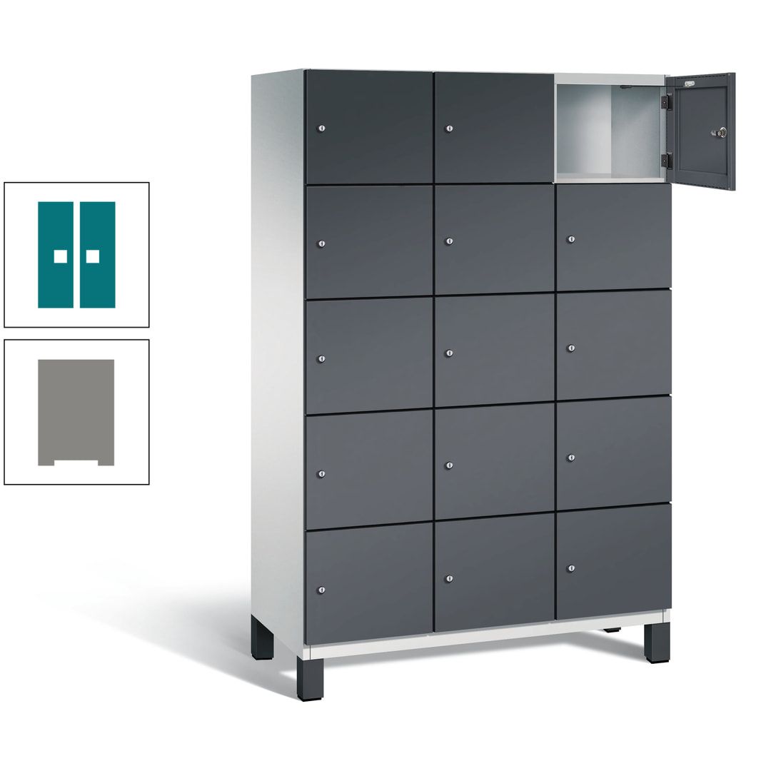 Fächerschrank, Stahlschrank, 15 Fächer, Türöffnungsbegrenzer, Füße, 1.980 x 1.200 x 525 mm (HxBxT), Korpus anthrazitgrau, Front anthrazitgrau