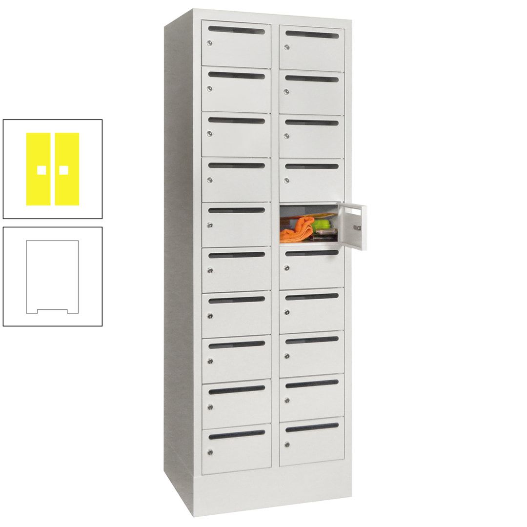Postverteilerschrank, Schließfachschrank, 2 Abteile a 300 mm, 20 Fächer, 1.850 x 600 x 500 mm (HxBxT), Korpus anthrazitgrau, Front anthrazitgrau