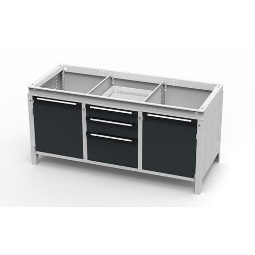 OTTOKIND Werkbank - bündige Arbeitsplatte - 810 x 1.695 x 750 mm (HxBxT) - 3 Schubladen - 2 Schränke - lichtgrau