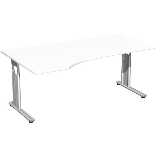 Eckschreibtisch, Füße einseitig verkürzt, C-Fuß Flex, Ecke links, höhenverstellbar, 680-800 x 1.800 x 1.000 mm (HxBxT), Gestell silber, Dekor Ahorn