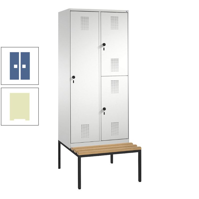 Garderobenschrank, Spind ein- und doppelstöckig Sitzbank, 2 Abteile, 3 Fächer, 2.090 x 800 x 500 mm (HxBxT), Front anthrazitgrau, Korpus anthrazitgrau