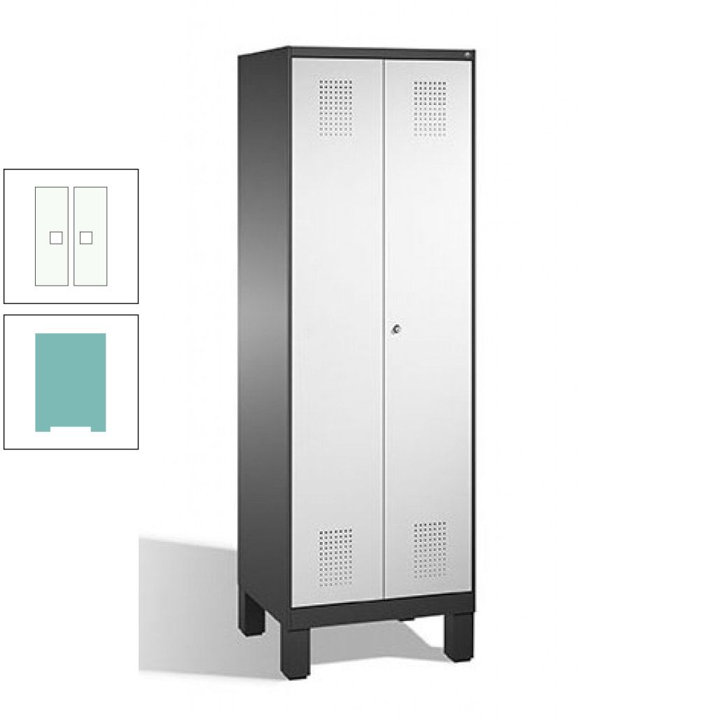 Doppel-Spind, Doppeltüren, Garderobenschrank mit Füßen, 2 Abteile a 300 mm, Korpus anthrazitgrau, Tür anthrazitgrau, 1.850 x 600 x 500 mm (HxBxT)