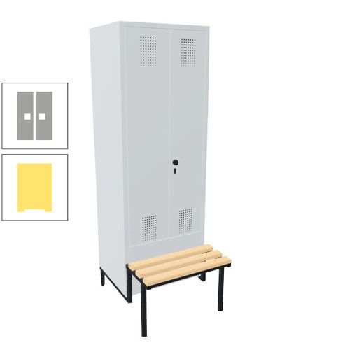 Doppel-Spind, Garderobenschrank, Buche Sitzbank integriert, 2 Abteile a 400 mm, Korpus anthrazitgrau, Tür anthrazitgrau, 1.850 x 800 x 815 mm (HxBxT)