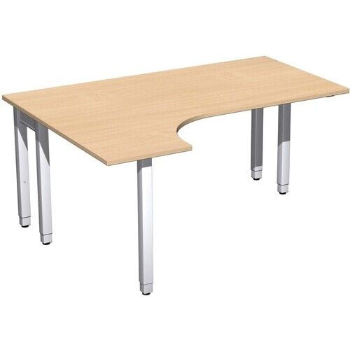 Eckschreibtisch, Ecke links, Füße einseitig verkürzt, 4-Fuß Quadrat Pro, höhenverstellbar, 680-800 x 1.600 x 1.200 mm (HxBxT), Dekor Ahorn