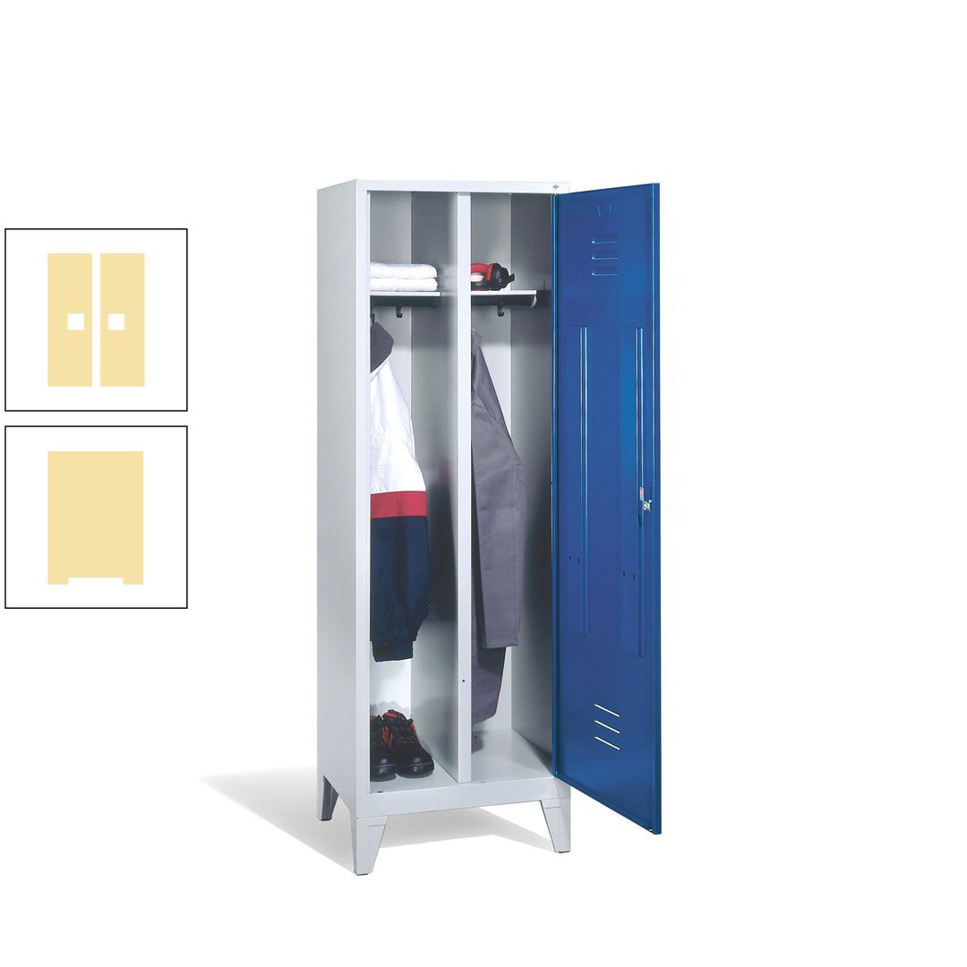 Doppel-Spind mit Großtür, Garderobenschrank mit Füßen, 2 Abteile a 300 mm, Korpus anthrazitgrau, Tür anthrazitgrau, 1.850 x 610 x 500 mm (HxBxT)