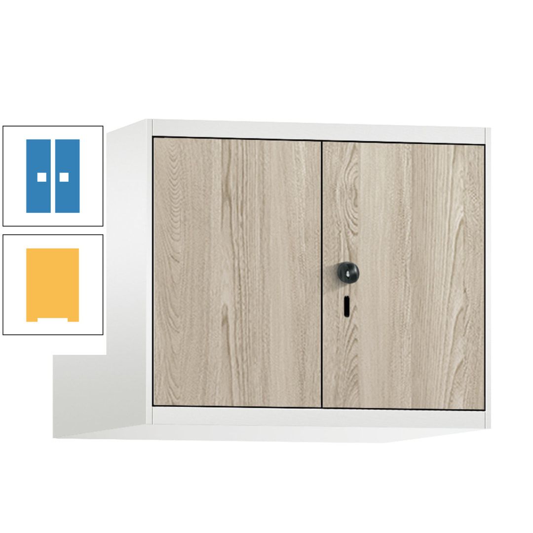 Aufsatzschrank, Schrankaufsatz, Türen paarweise, 2 Fächer a 300 mm, Farbe Pastellgelb, Tür anthrazitgrau , 500 x 600 x 500 mm (HxBxT)