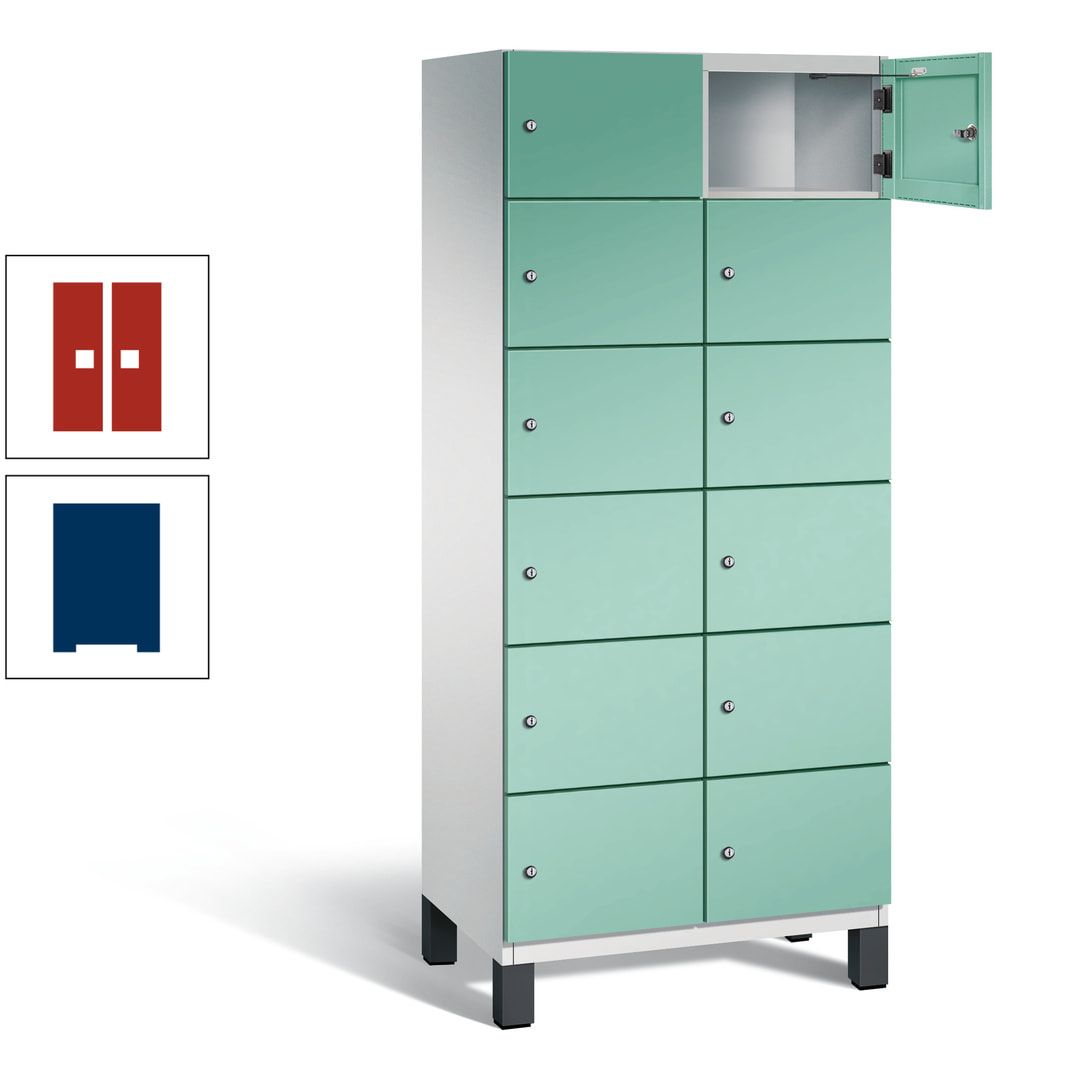 Fächerschrank, Stahlschrank, 12 Fächer, Türöffnungsbegrenzer, Füße, 1.980 x 800 x 525 mm (HxBxT), Korpus anthrazitgrau, Front anthrazitgrau