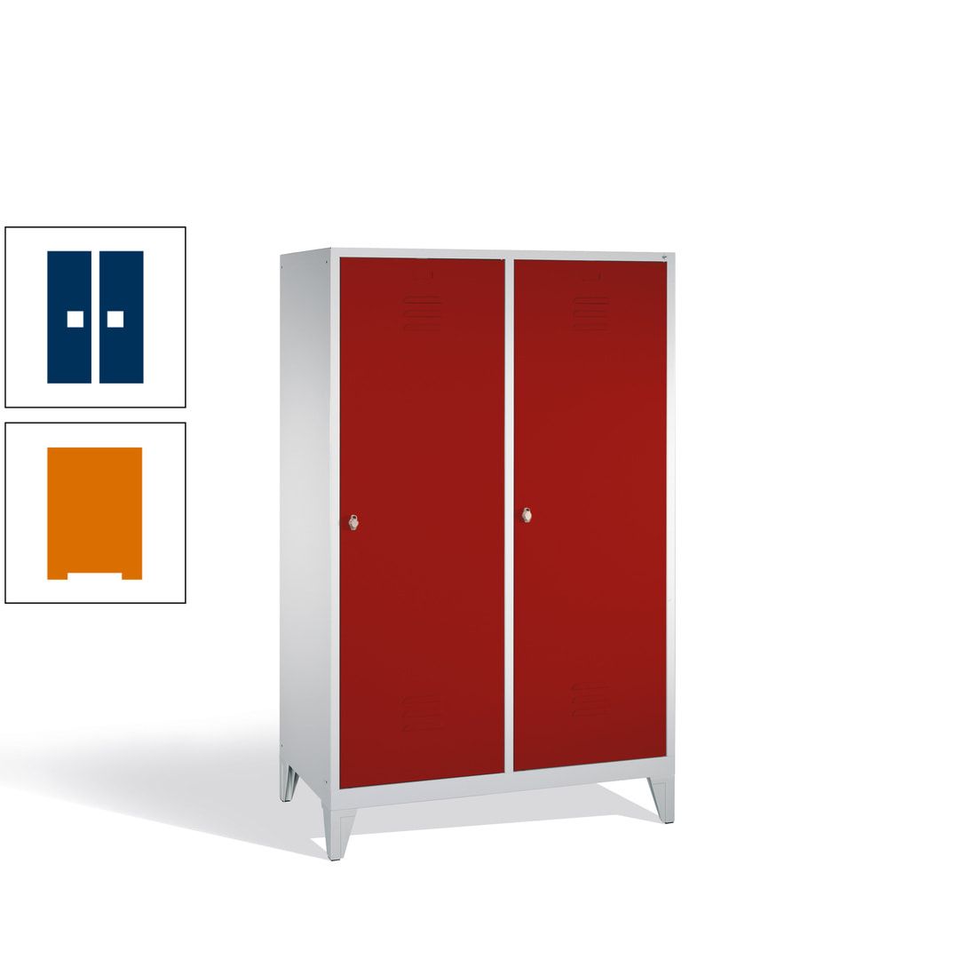 Doppel-Spind mit 2 Großtüren, Garderobenschrank mit Füßen, 4 Abteile a 300 mm, Korpus anthrazitgrau, Tür anthrazitgrau, 1.850 x 1.190 x 500 mm (HxBxT)