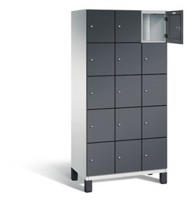 Fächerschrank, Stahlschrank, 15 Fächer, Türöffnungsbegrenzer, Füße, 1.980 x 900 x 525 mm (HxBxT), Korpus lichtgrau