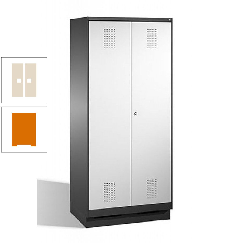 Doppel-Spind, Doppeltüren, Garderobenschrank mit Sockel, 2 Abteile a 400 mm, Korpus anthrazitgrau, Tür anthrazitgrau, 1.800 x 800 x 500 mm (HxBxT)