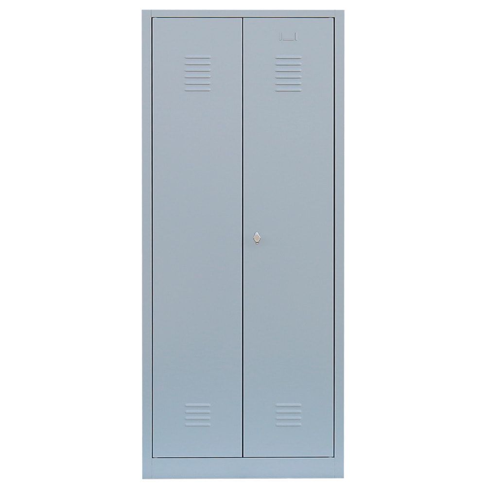 Geräteschrank, Mehrzweckschrank, 2 Abteile, 1.800 x 800 x 500 mm (HxBxT), Drehriegel, Kleiderstange, Stahl, Korpus: lichtgrau, Front: enzianblau