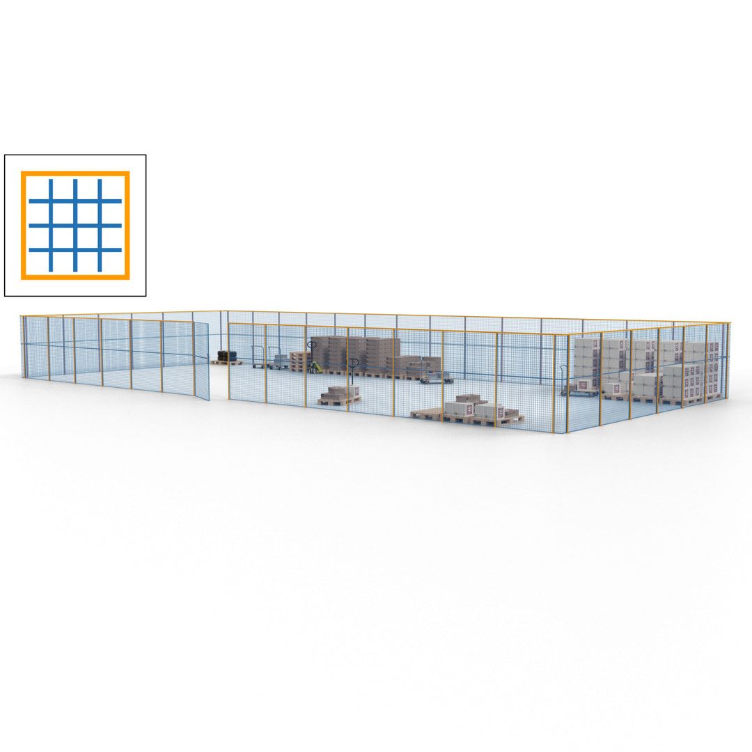 Maschinen Schutzgitter - Hallentrennwand - Sicherheitszaun - Tür - 60 m - 2.200 x 21.400 x 9.400 mm (HxBxT) - enzianblau