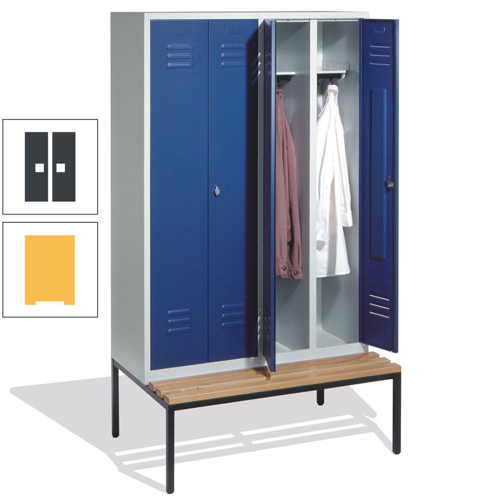 Doppel-Spindschrank, Buche Sitzbank untergebaut, 4 Abteile a 300 mm, Korpus lichtgrau, Tür anthrazitgrau, 2.090 x 1.190 x 815 mm (HxBxT)