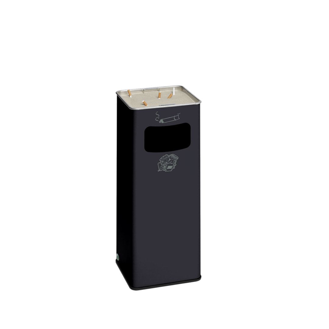 Abfallsammler mit Ascher - viereckig - Volumen 32 l - 665 x 260 x 260 mm (HxBxT) - Antik silber
