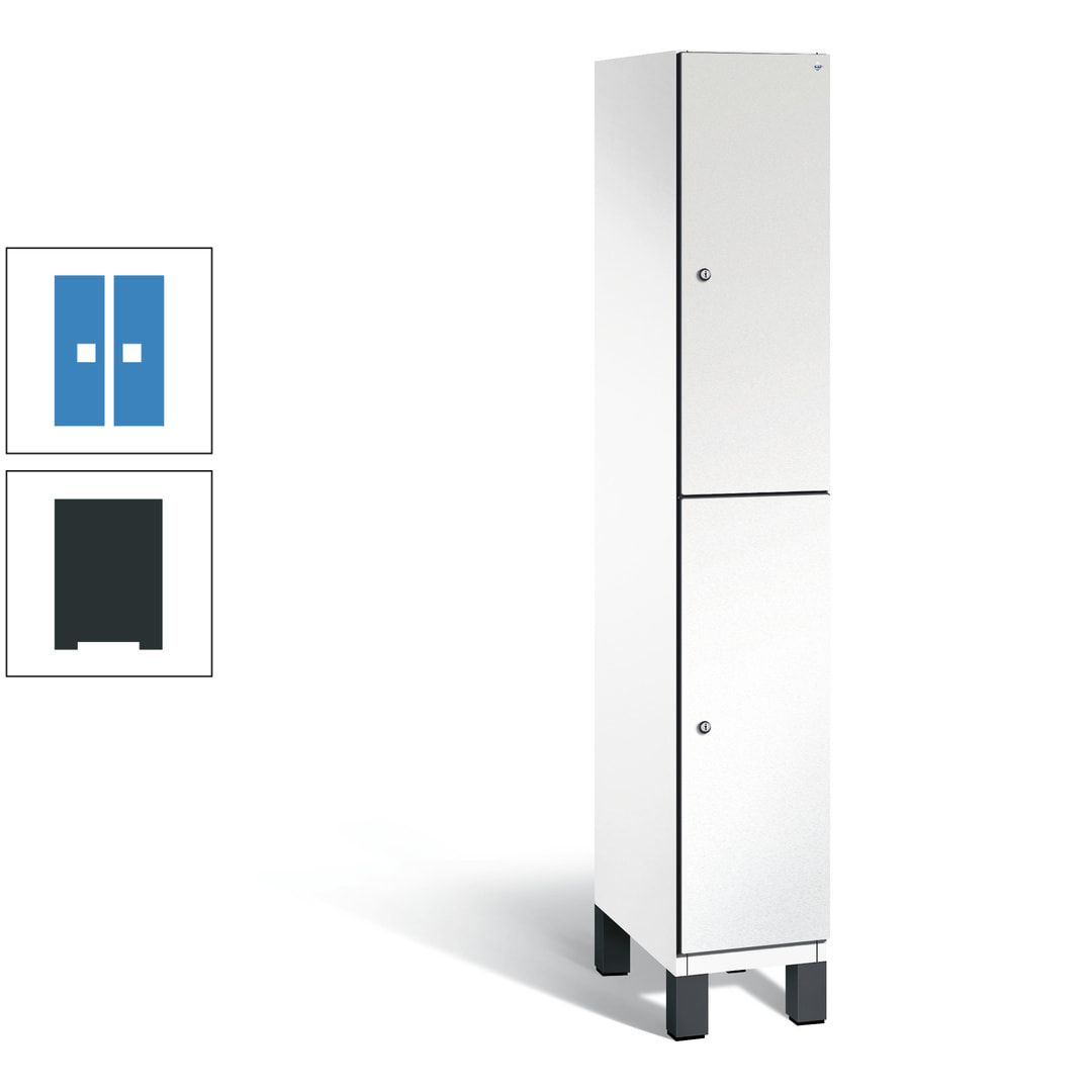 Fächerschrank, Stahlschrank, doppelstöckig, 2 Fächer, Füße, Korpus anthrazitgrau, Tür anthrazitgrau, 1.980 x 300 x 525 mm (HxBxT)