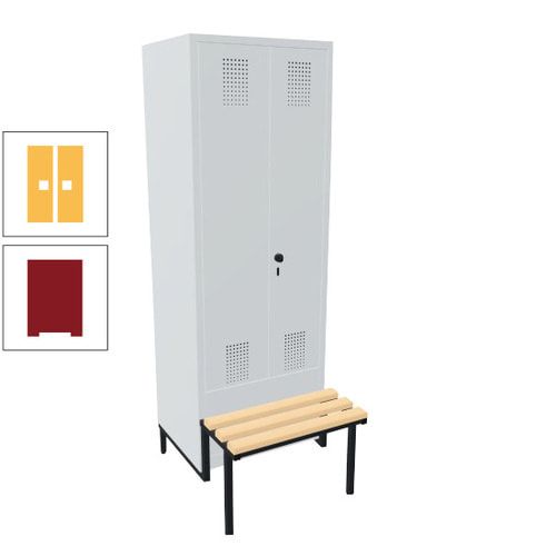 Doppel-Spind, Garderobenschrank, Buche Sitzbank integriert, 2 Abteile a 400 mm, Korpus anthrazitgrau, Tür anthrazitgrau, 1.850 x 800 x 815 mm (HxBxT)
