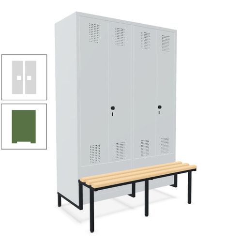 Doppel-Spind, Garderobenschrank, Buche Sitzbank integriert, 4 Abteile 300 mm, Korpus anthrazitgrau, Tür anthrazitgrau, 1.850 x 1.200 x 815 mm (HxBxT)