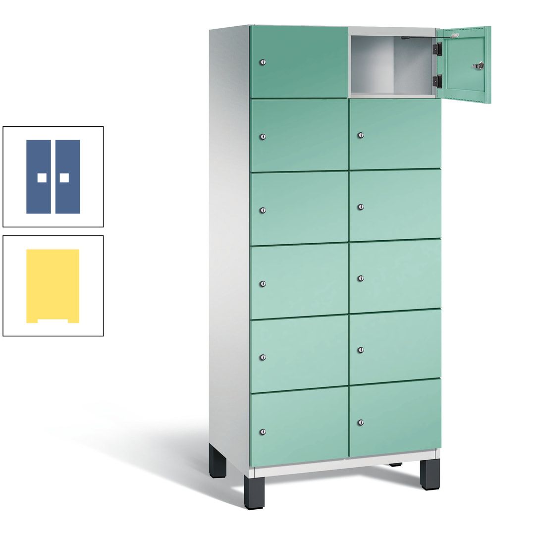 Fächerschrank, Stahlschrank, 12 Fächer, Türöffnungsbegrenzer, Füße, 1.980 x 800 x 525 mm (HxBxT), Korpus anthrazitgrau, Front anthrazitgrau
