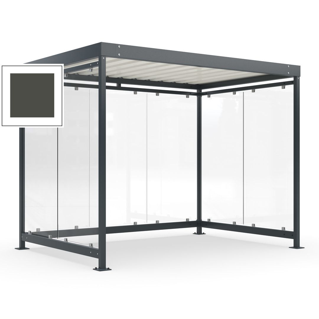 Raucherunterstand, Bausatz, Fahrgastunterstand, Bushaltestelle, 2.510 x 3.180 x 2.165 mm (HxBxT), 7 Wände, Achatgrau