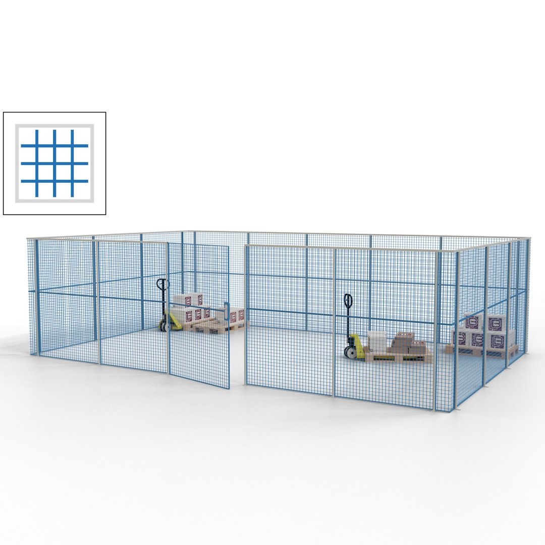 Maschinen Schutzgitter - Hallentrennwand - Sicherheitszaun - Tür - 22 m - 2.200 x 7.900 x 4.900 mm (HxBxT) - enzianblau
