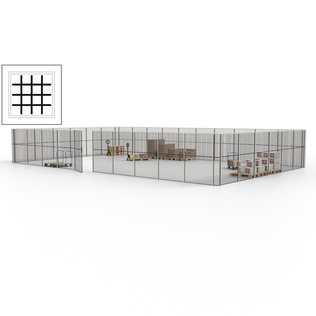 Maschinen Schutzgitter - Hallentrennwand - Sicherheitszaun - Tür - 48 m - 2.200 x 15.400 x 9.400 mm (HxBxT) - enzianblau