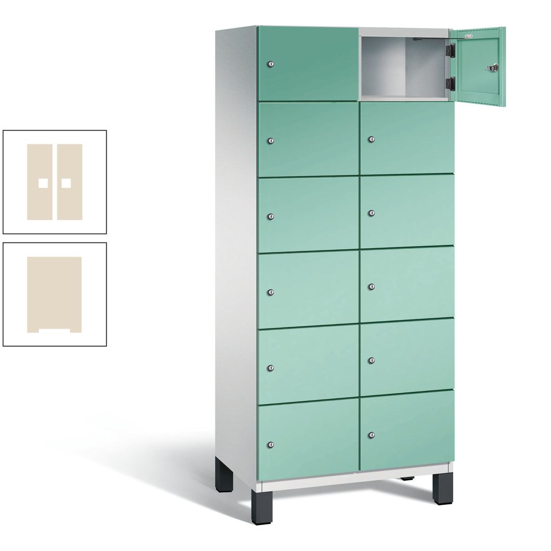 Fächerschrank, Stahlschrank, 12 Fächer, Türöffnungsbegrenzer, Füße, 1.980 x 800 x 525 mm (HxBxT), Korpus anthrazitgrau, Front anthrazitgrau