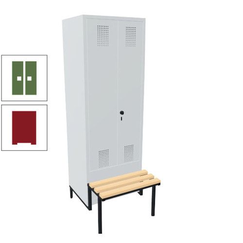 Doppel-Spind, Garderobenschrank, Buche Sitzbank integriert, 2 Abteile a 400 mm, Korpus anthrazitgrau, Tür anthrazitgrau, 1.850 x 800 x 815 mm (HxBxT)