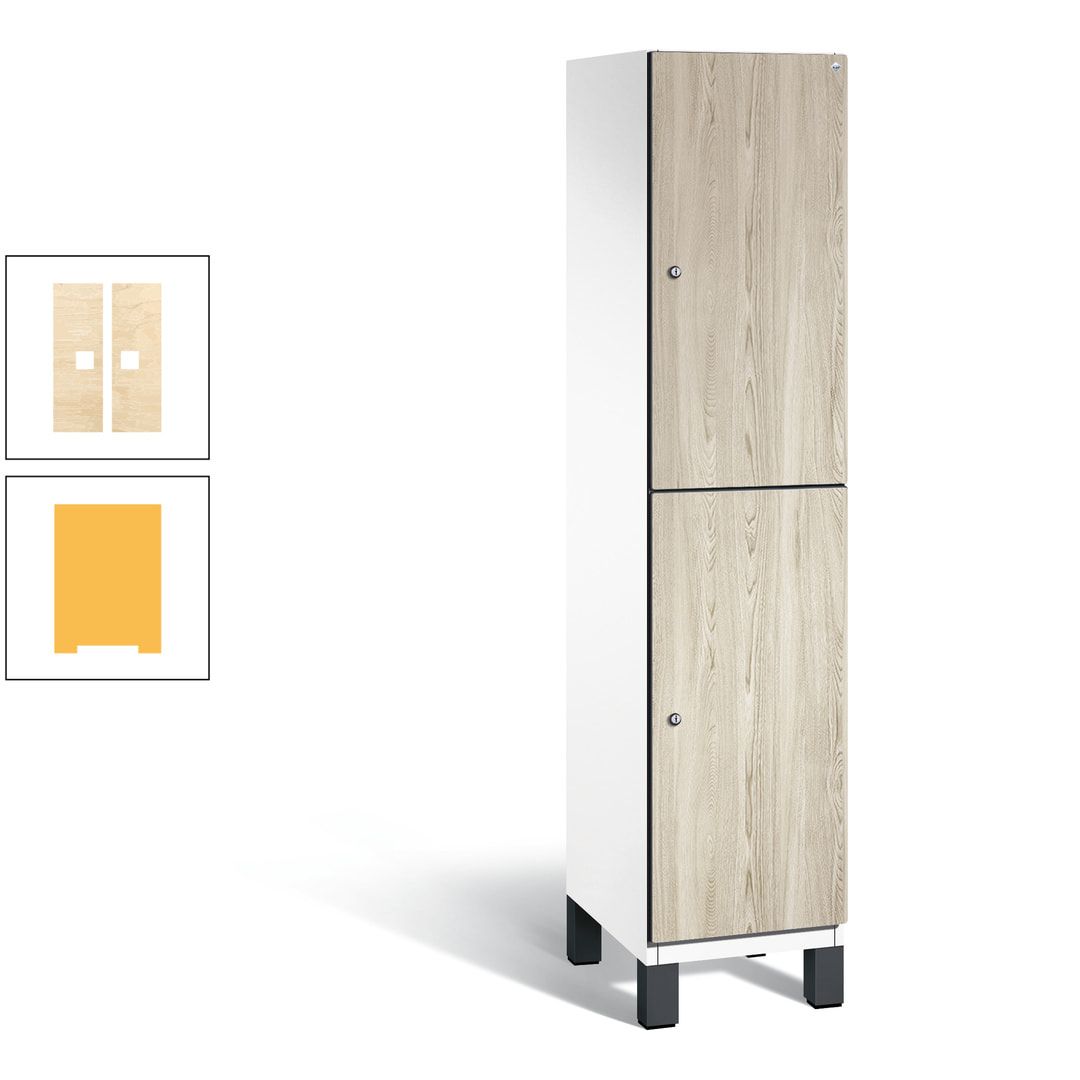 Fächerschrank, Garderobenschrank, mit Füßen, 1 Abteile, 1.980 x 400 x 525 mm (HxBxT), Korpus anthrazitgrau, Tür Donau-Ahorn