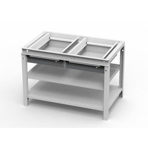OTTOKIND Werkbank - bündige Arbeitsplatte - 850 x 1.150 x 750 mm (HxBxT) - 2 Schubladen - 2 Ablageböden - lichtgrau