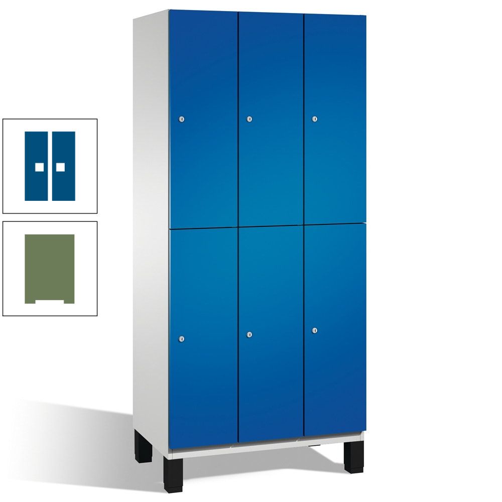 Fächerschrank, Stahlschrank, doppelstöckig, 6 Fächer, Füße, Korpus anthrazitgrau, Tür anthrazitgrau, 1.980 x 900 x 525 mm (HxBxT)