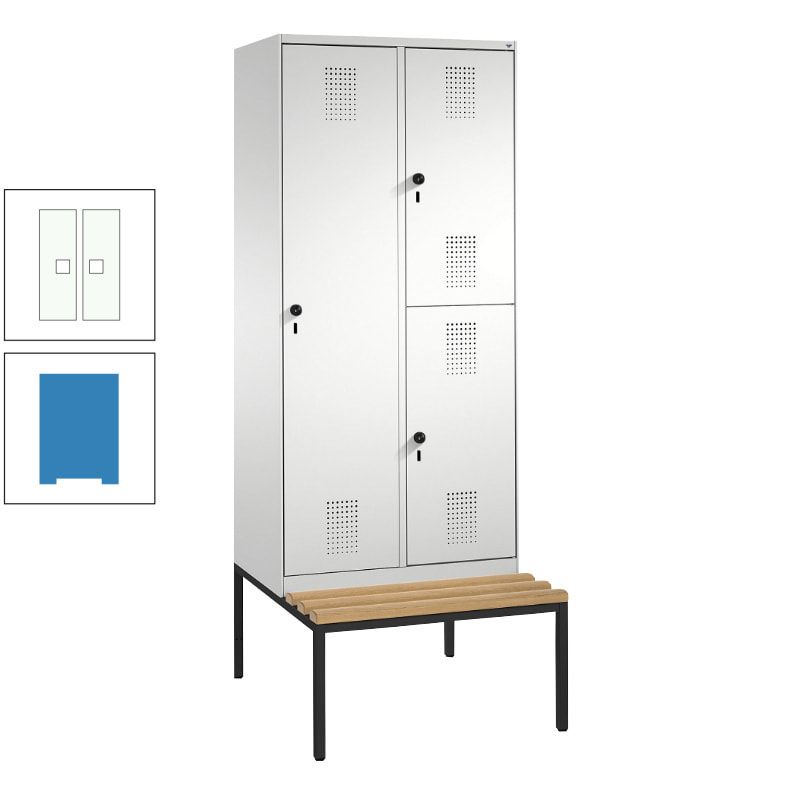Garderobenschrank, Spind ein- und doppelstöckig Sitzbank, 2 Abteile, 3 Fächer, 2.090 x 800 x 500 mm (HxBxT), Front anthrazitgrau, Korpus anthrazitgrau