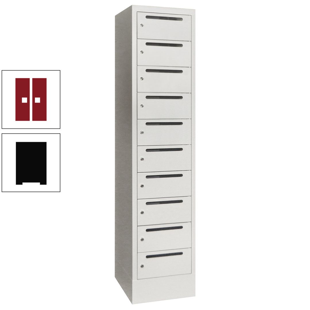 Postverteilerschrank, Schließfachschrank, 1 Abteil a 400 mm, 10 Fächer, 1.850 x 400 x 500 mm (HxBxT), Korpus anthrazitgrau, Front anthrazitgrau