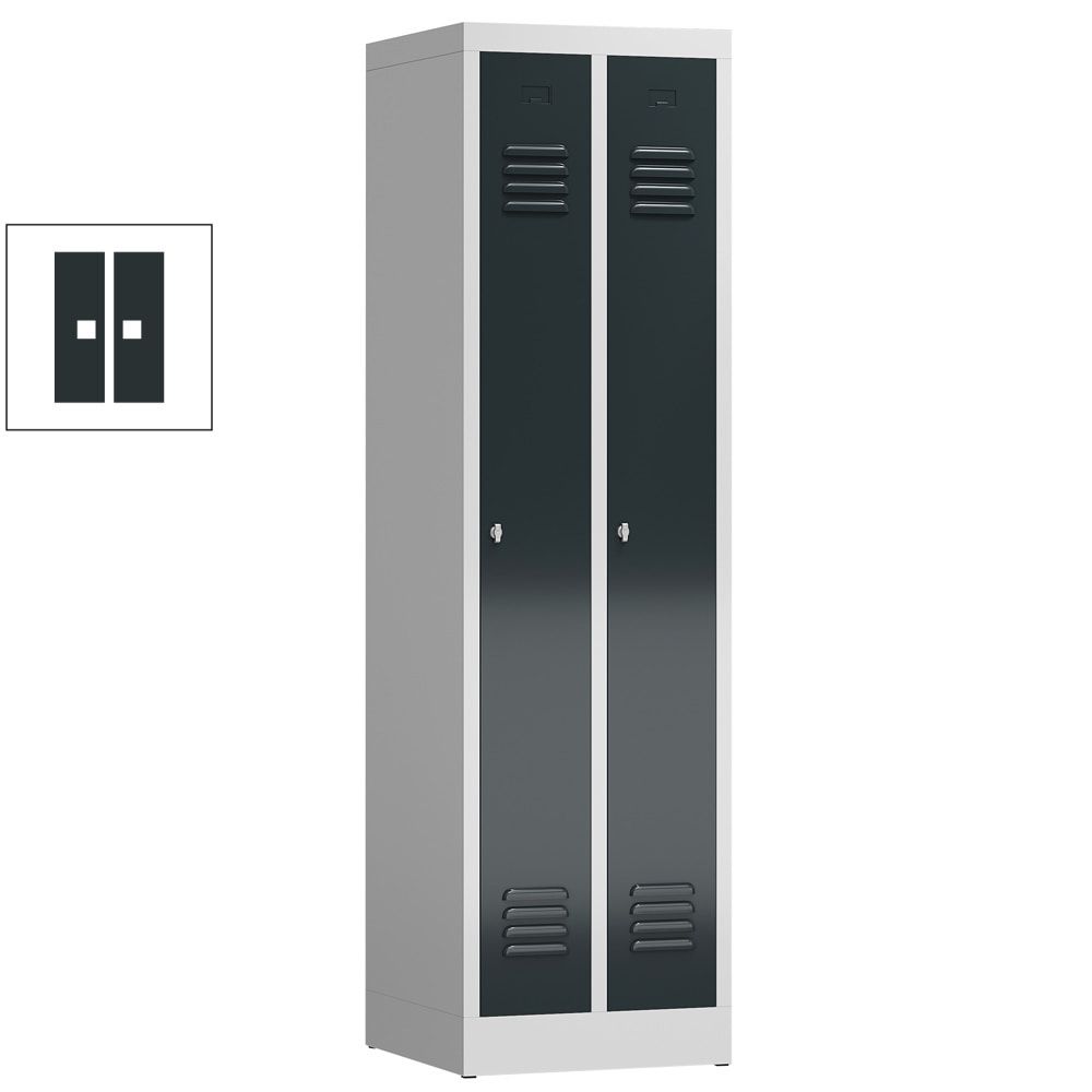Garderobenschrank, Garderobenspind, 2 Abteile, 1.800 x 500 x 500 mm (HxBxT), Stahl, Drehriegelverschluss, Korpus: lichtgrau, Front: anthrazitgrau