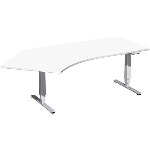 Winkelschreibtisch, Winkel links, Elektro Pro+, elektronisch höhenverstellbar, 625-1.285 x 2.166 x 1.130 mm (HxBxT), Gestell silber, Dekor Ahorn