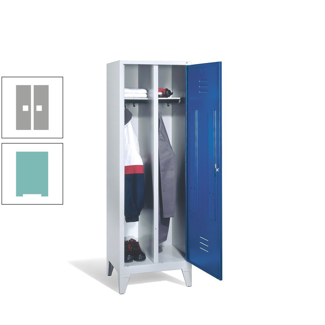 Doppel-Spind mit Großtür, Garderobenschrank mit Füßen, 2 Abteile a 300 mm, Korpus anthrazitgrau, Tür anthrazitgrau, 1.850 x 610 x 500 mm (HxBxT)