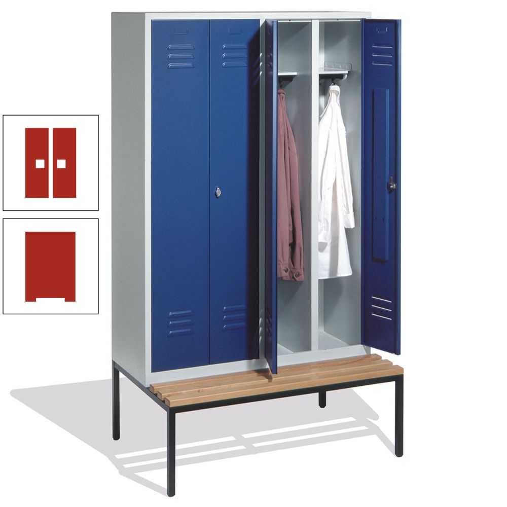 Doppel-Spindschrank, Buche Sitzbank untergebaut, 4 Abteile a 300 mm, Korpus lichtgrau, Tür anthrazitgrau, 2.090 x 1.190 x 815 mm (HxBxT)